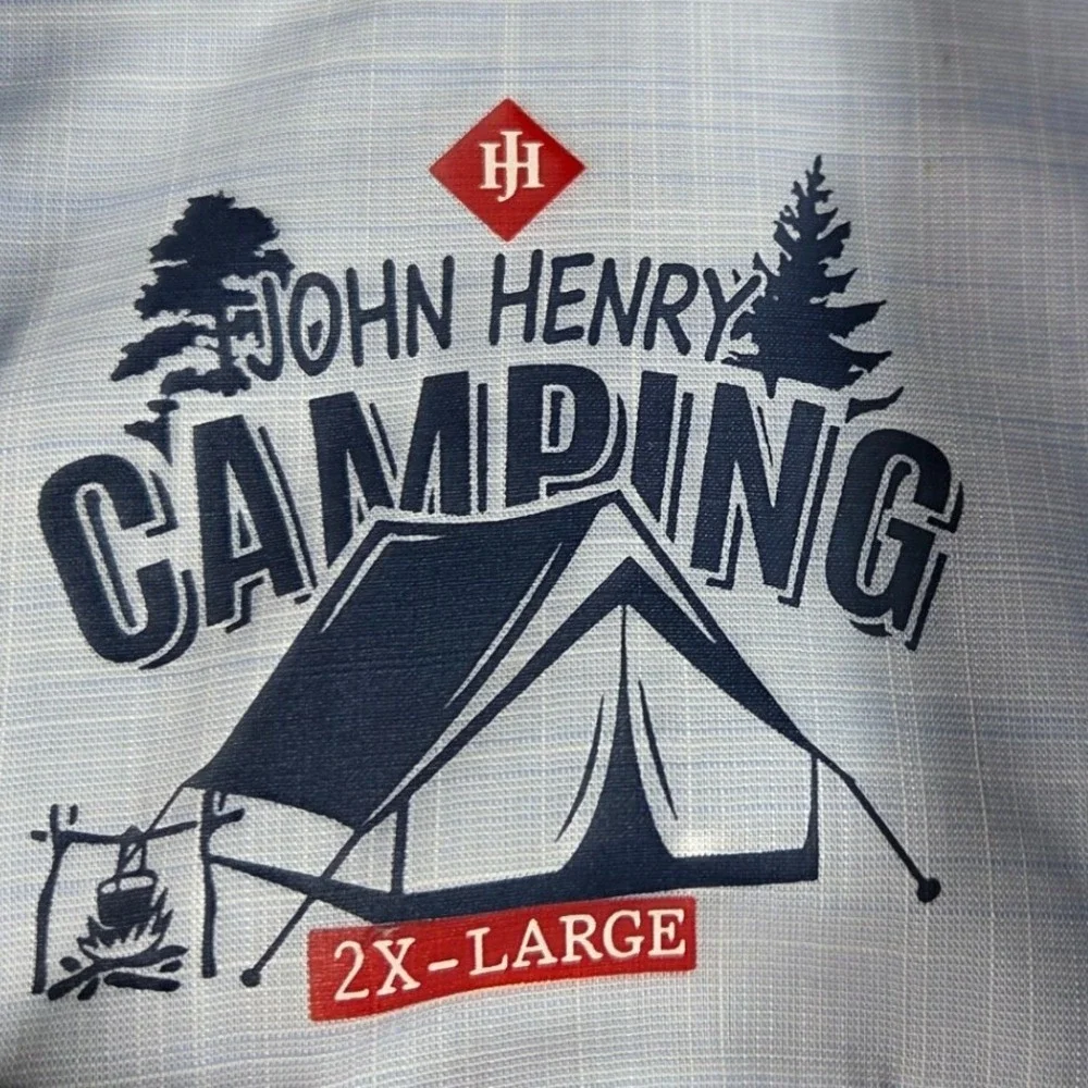 John Henry Camping Button Down Shirt Mens 2XL‎ Blue Striped Hiking Work Wear